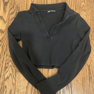 Black Long Sleeve Collared Top